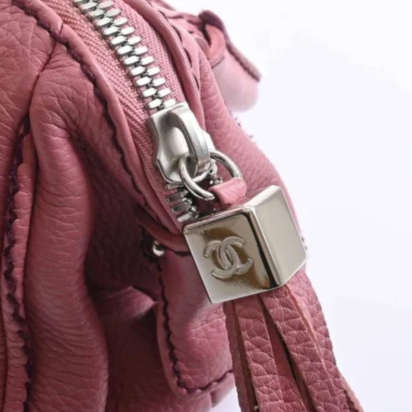 Pre-owned Authentic CHANEL Leather Mini Boston Bag Pink Leather Handbag - Picture 9 of 10